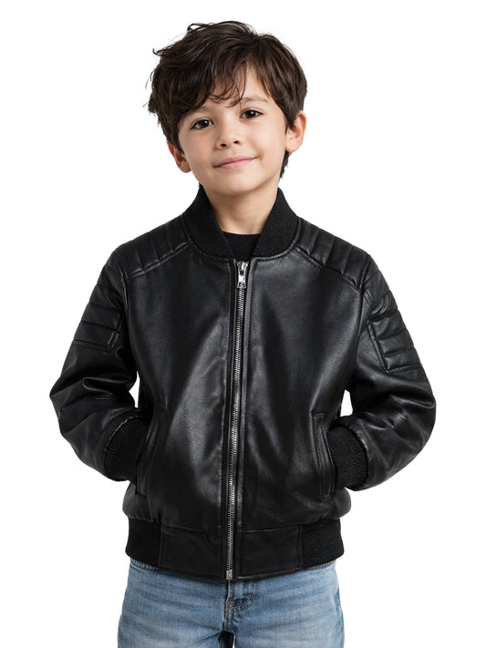 Leather Retail Kid's Faux Leather Regular Graphic Printed Jacket