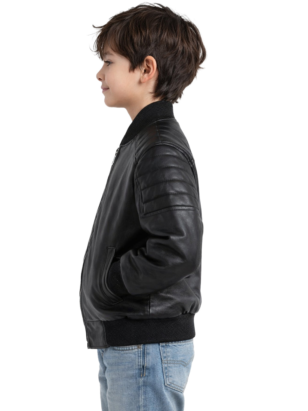 Leather Retail Kid's Faux Leather Regular Graphic Printed Jacket ( LRPRKDELBL )