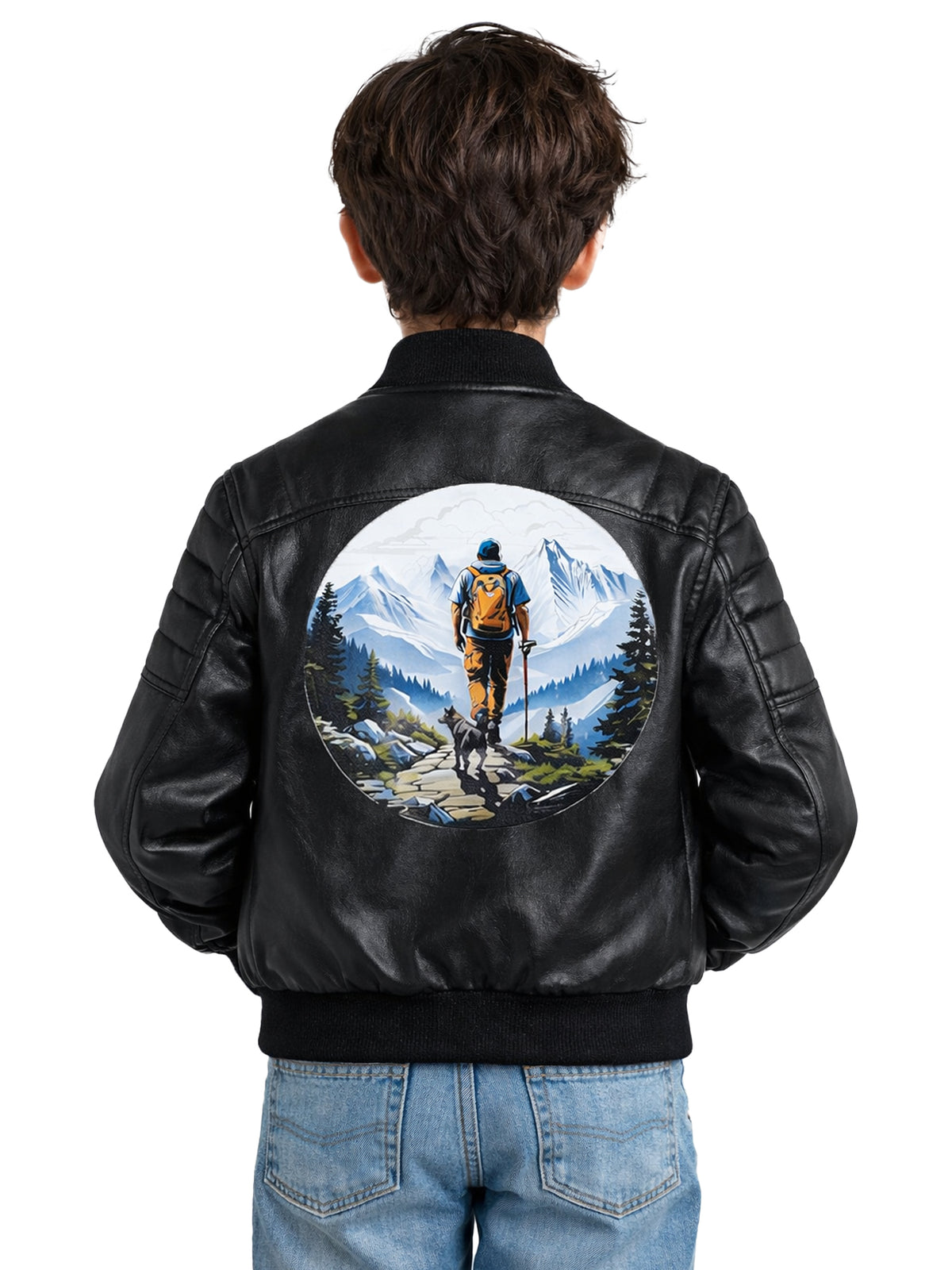 Leather Retail Kid's Faux Leather Regular Graphic Printed Jacket