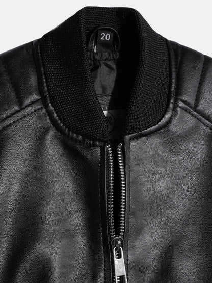 Leather Retail Kid's Faux Leather Regular Graphic Printed Jacket ( LRPRKDELBL )