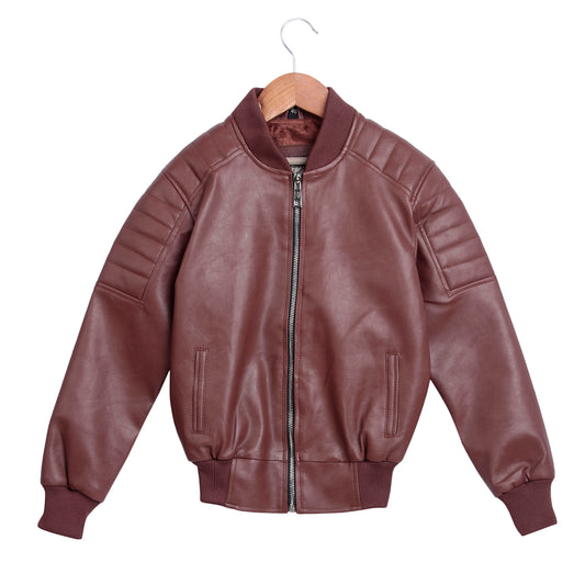Leather Retail Kid's Faux Leather Regular Graphic Printed Jacket ( LRPRKDELBR )