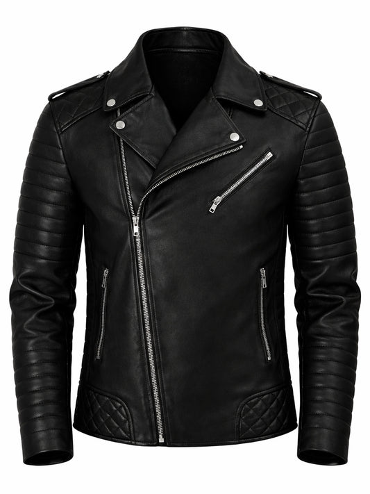 Leather Retail® Men's Solid Biker Jacket