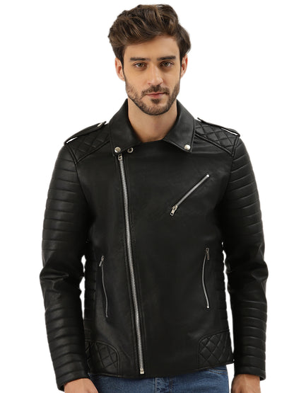 Leather Retail® Men's Solid Biker Jacket
