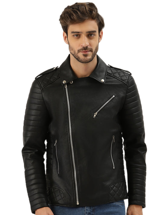 Leather Retail® Men's Solid Biker Jacket