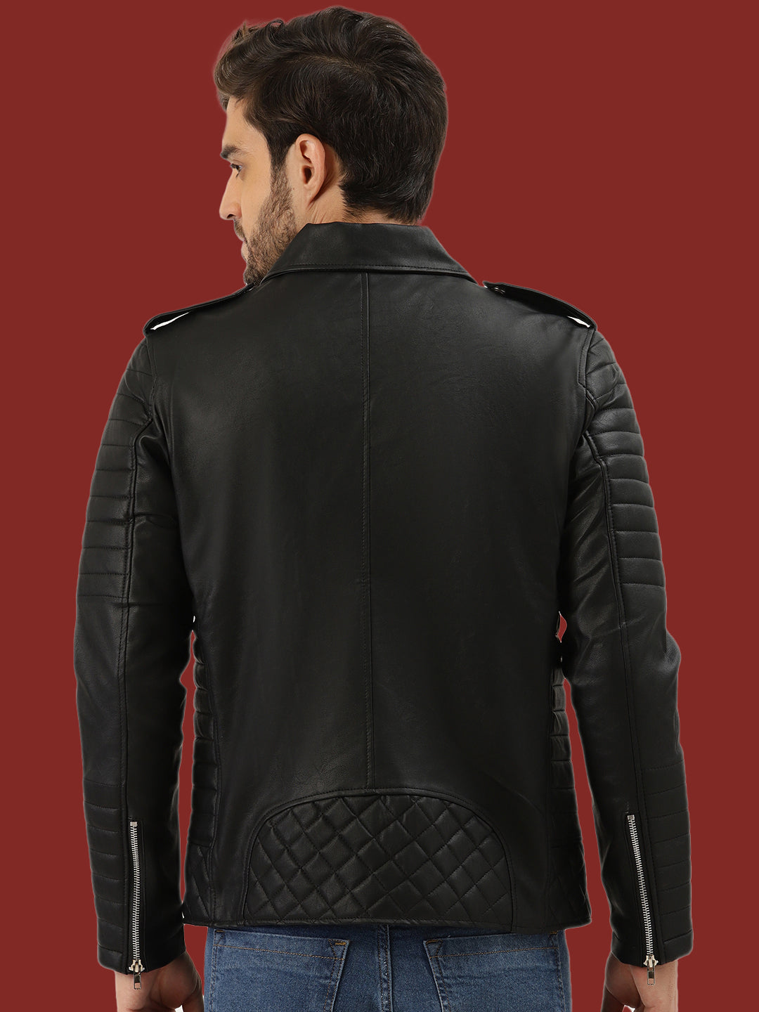 Leather Retail® Men's Solid Biker Jacket(LRRMBL)