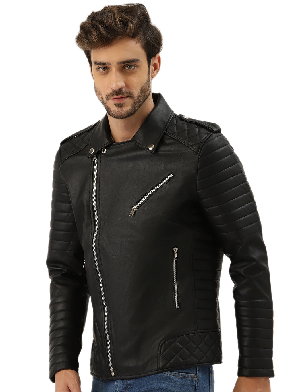 Leather Retail® Men's Solid Biker Jacket( LRRMBL )