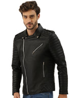 Leather Retail® Men's Solid Biker Jacket( LRRMBL )