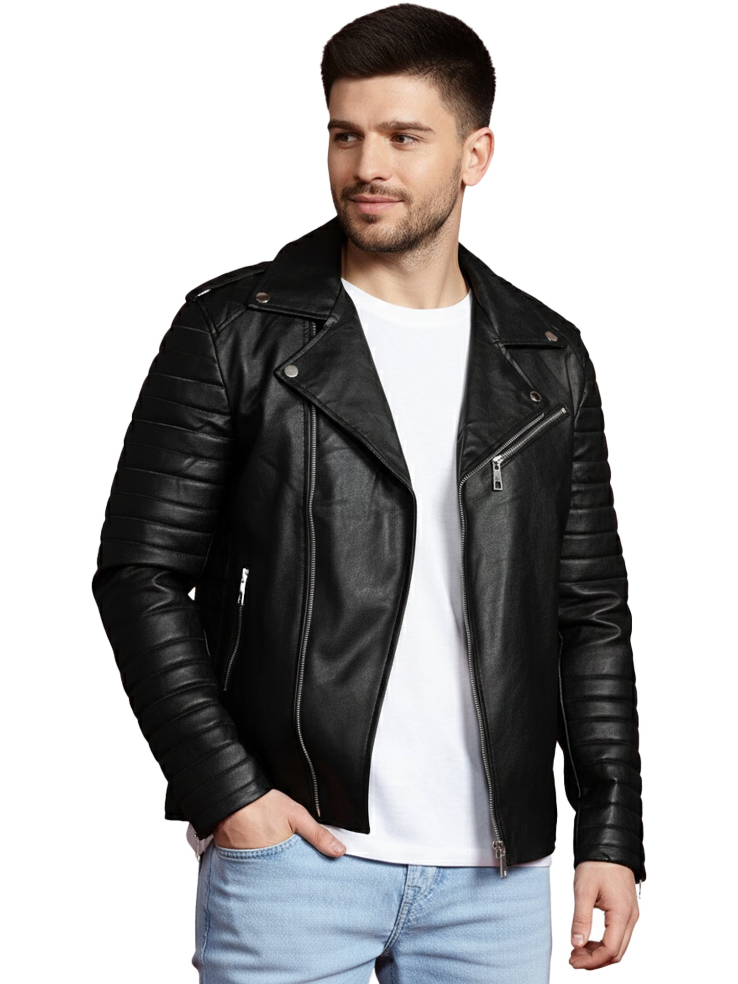 Leather Retail® Men's Solid Biker Jacket ( LRAIRMBL )