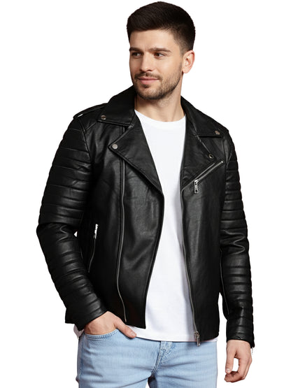 Leather Retail® Men's Solid Biker Jacket ( LRAIRMBL )