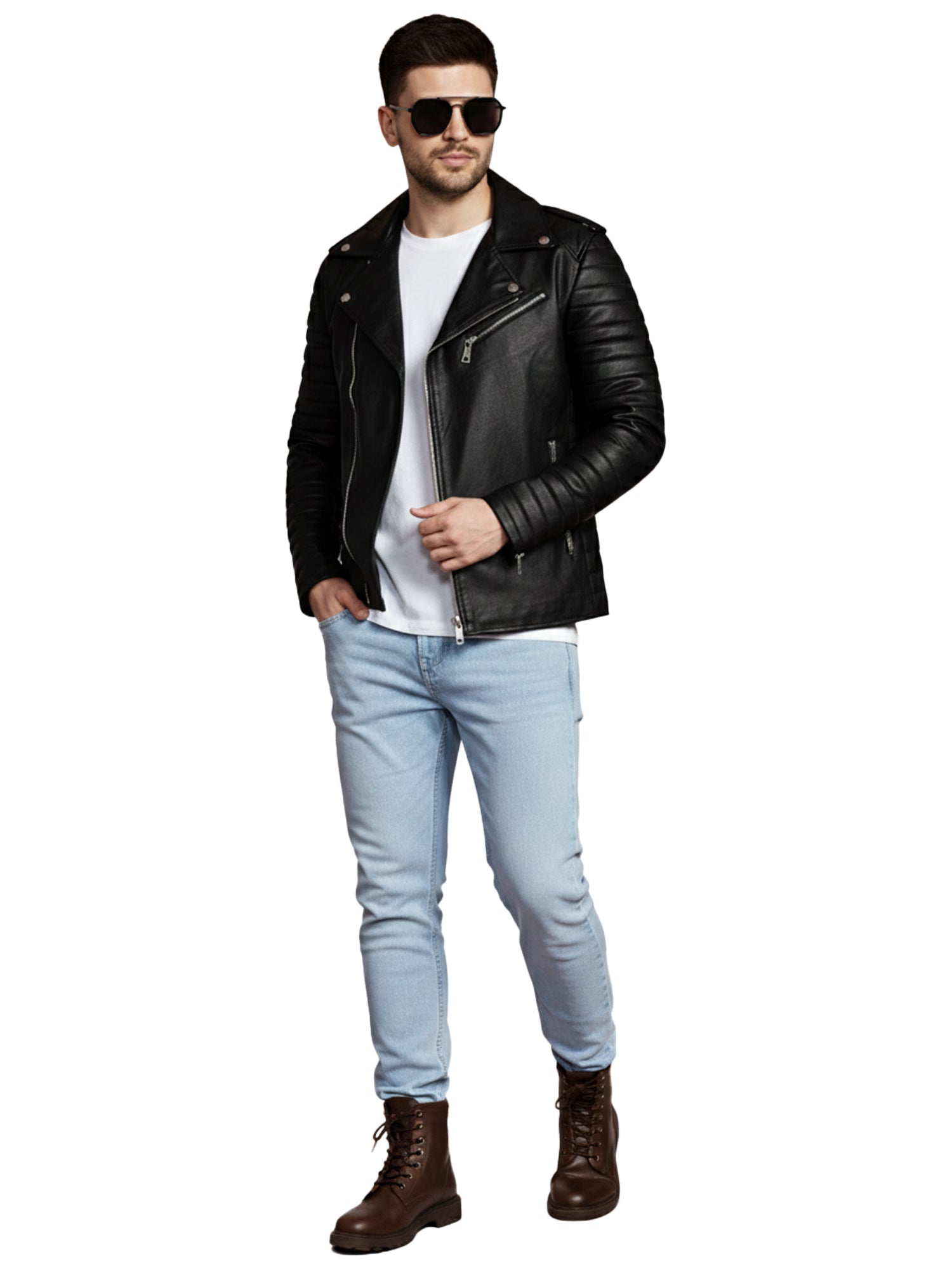Leather Retail® Men's Solid Biker Jacket ( LRAIRMBL )