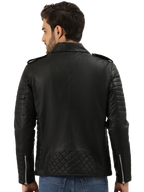 Leather Retail® Men's Solid Biker Jacket( LRRMBL )