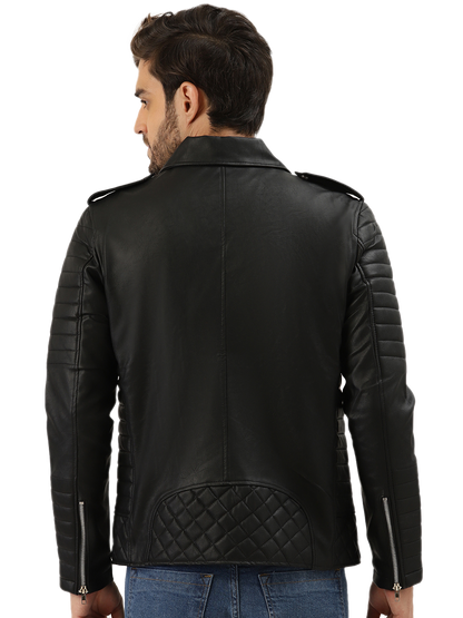 Leather Retail® Men's Solid Biker Jacket