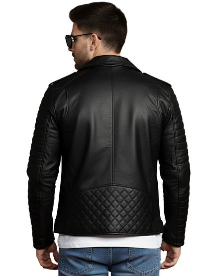 Leather Retail® Men's Solid Biker Jacket ( LRAIRMBL )