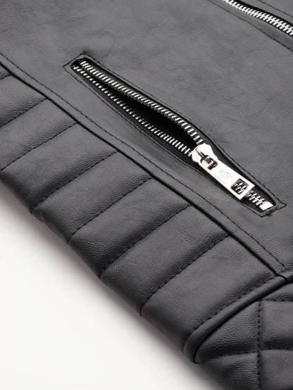 Leather Retail® Men's Solid Biker Jacket