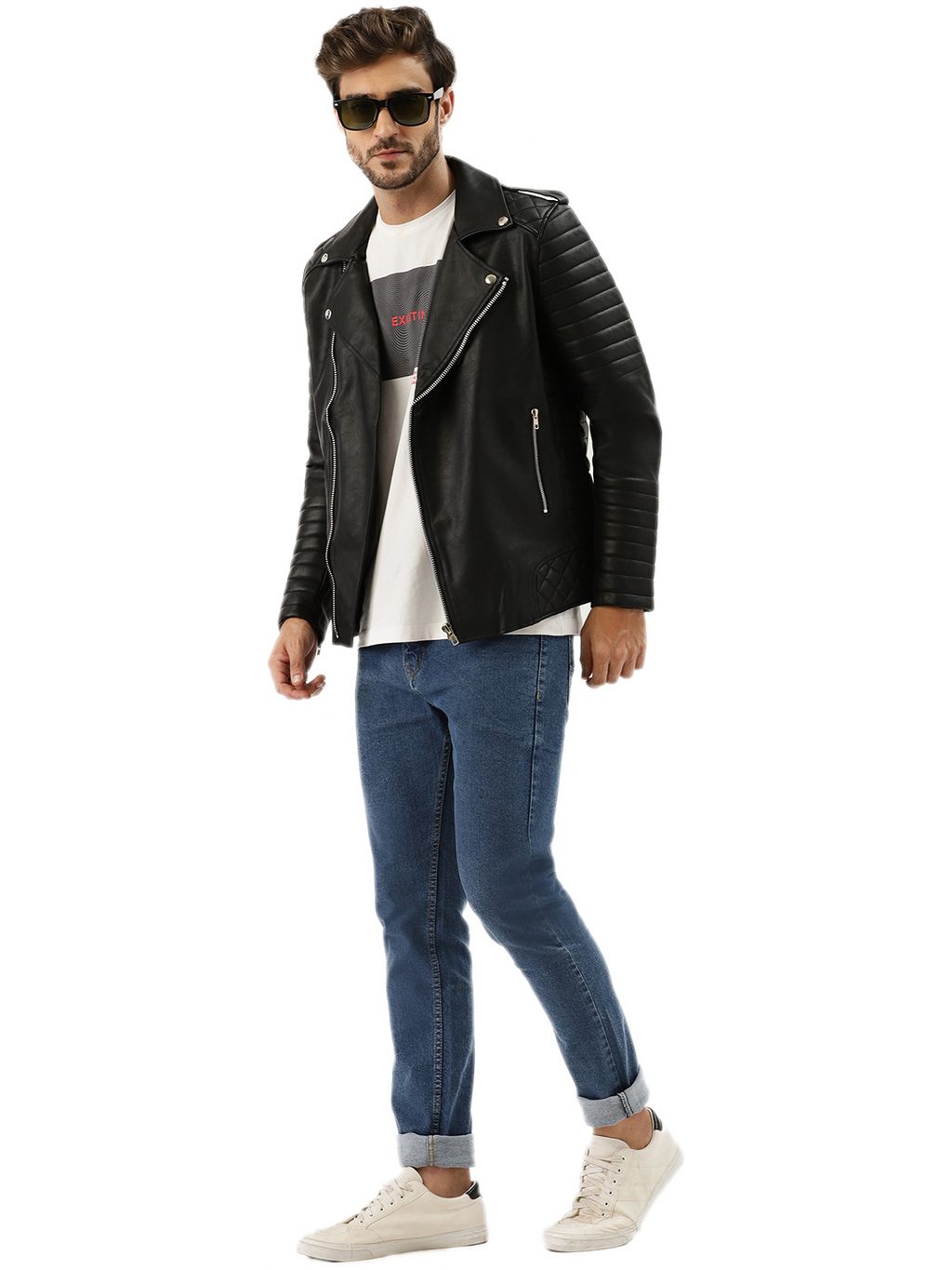 Leather Retail® Men's Solid Biker Jacket( LRRMBL )