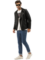 Leather Retail® Men's Solid Biker Jacket( LRRMBL )