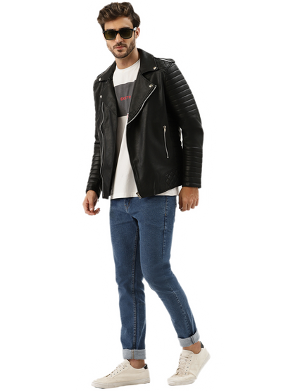 Leather Retail® Men's Solid Biker Jacket