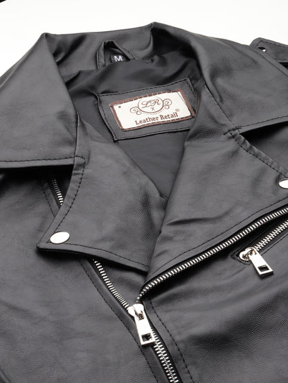 Leather Retail® Men's Solid Biker Jacket