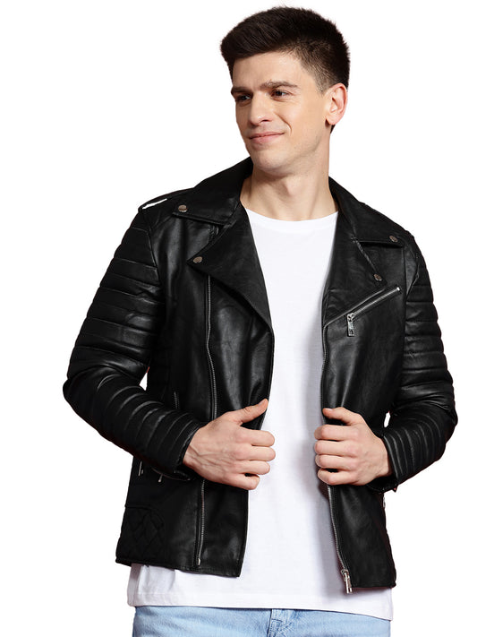 Leather Retail® Men's Solid Biker Jacket(LRRMBL)