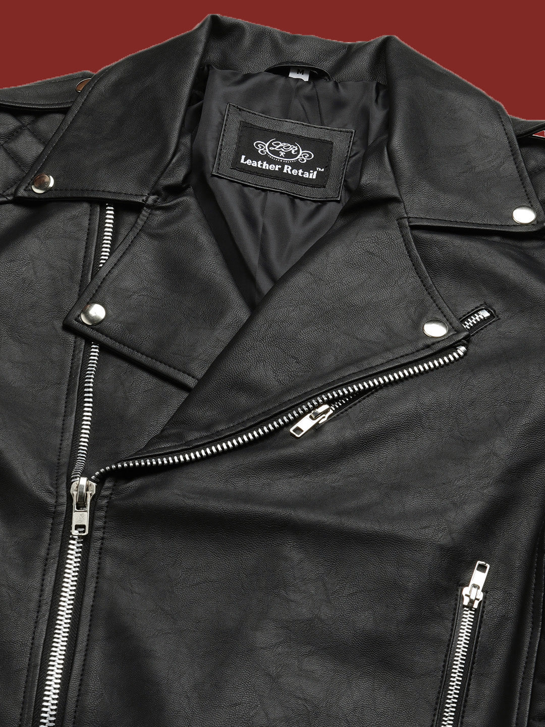 Leather Retail® Men's Solid Biker Jacket(LRRMBL)