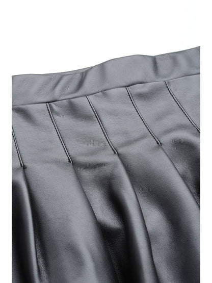 Leather Retail Women's Pu Leather Pleated Short Skirts( LRSKRT2BL )