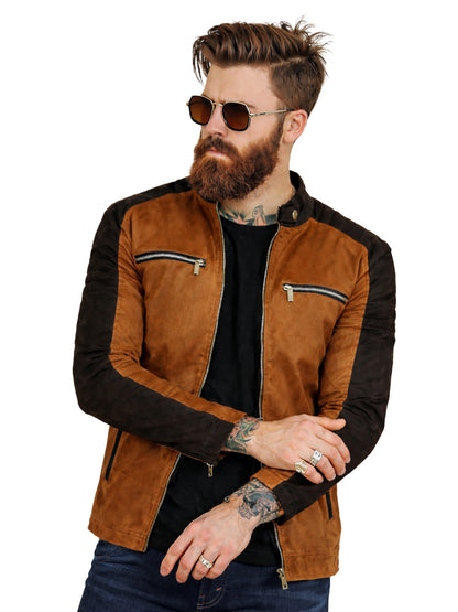 Leather Retail Mens Brown Suede Leather Regular Jacket