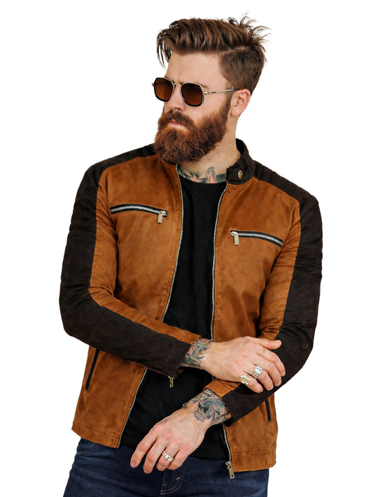 Leather Retail Mens Brown Suede Leather Regular Jacket