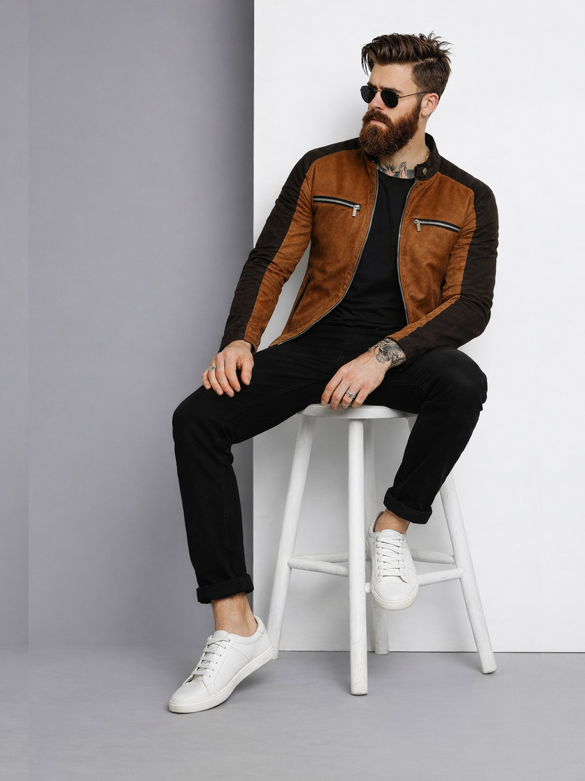 Leather Retail Mens Brown Suede Leather Regular Jacket