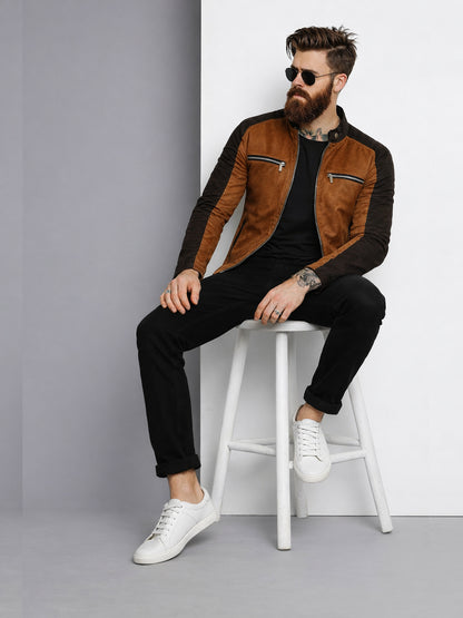 Leather Retail Mens Brown Suede Leather Regular Jacket