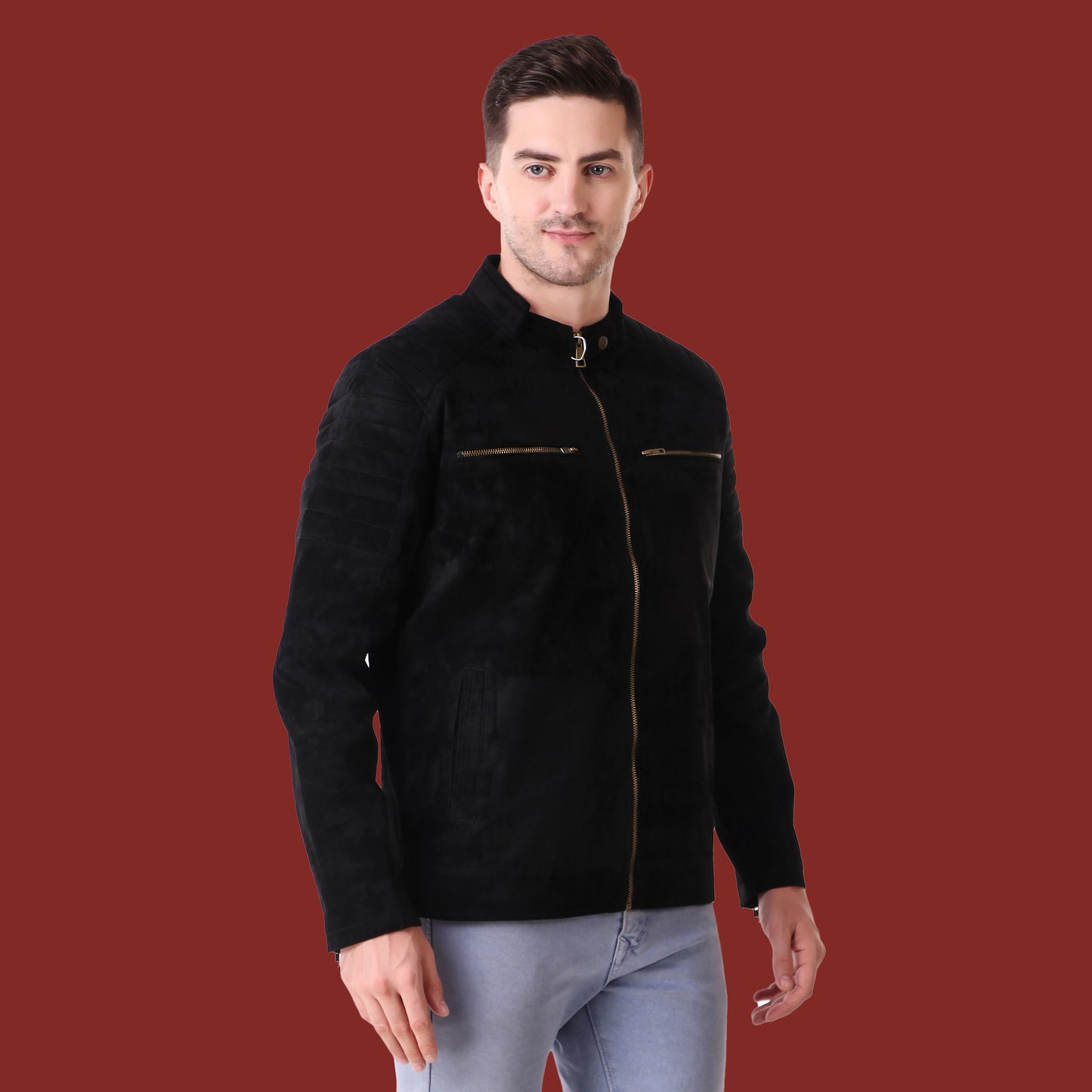 Leather Retail Men's Suede Faux Leather Jacket (LRSUDDEBL)