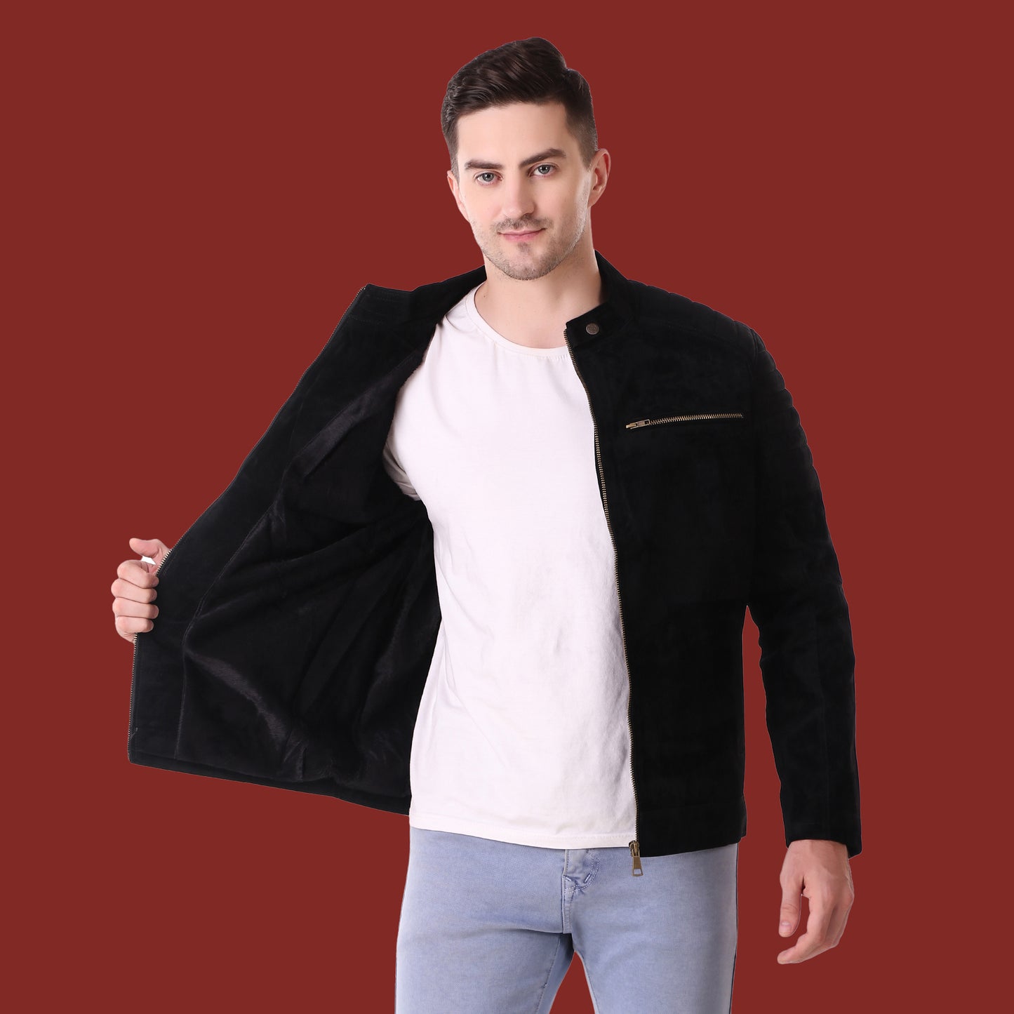 Leather Retail Men's Suede Faux Leather Jacket (LRSUDDEBL)