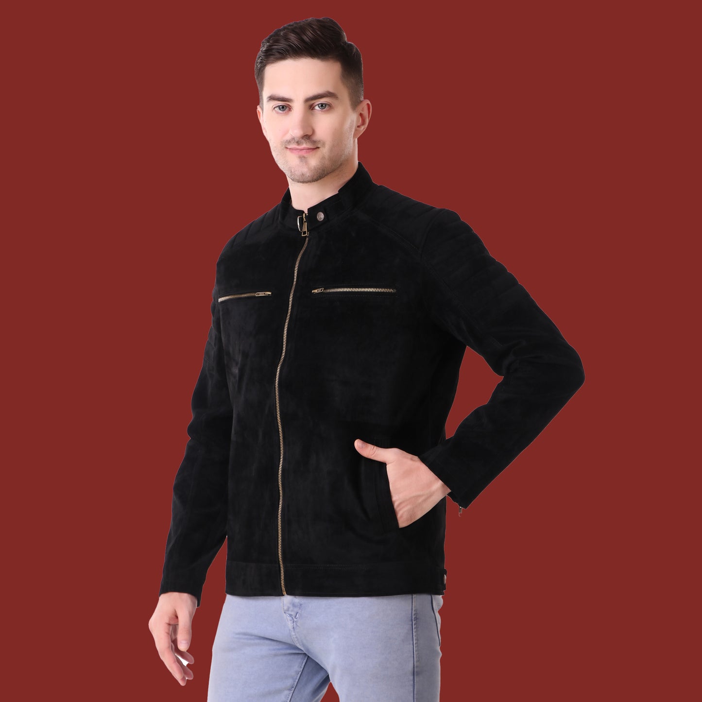 Leather Retail Men's Suede Faux Leather Jacket (LRSUDDEBL)