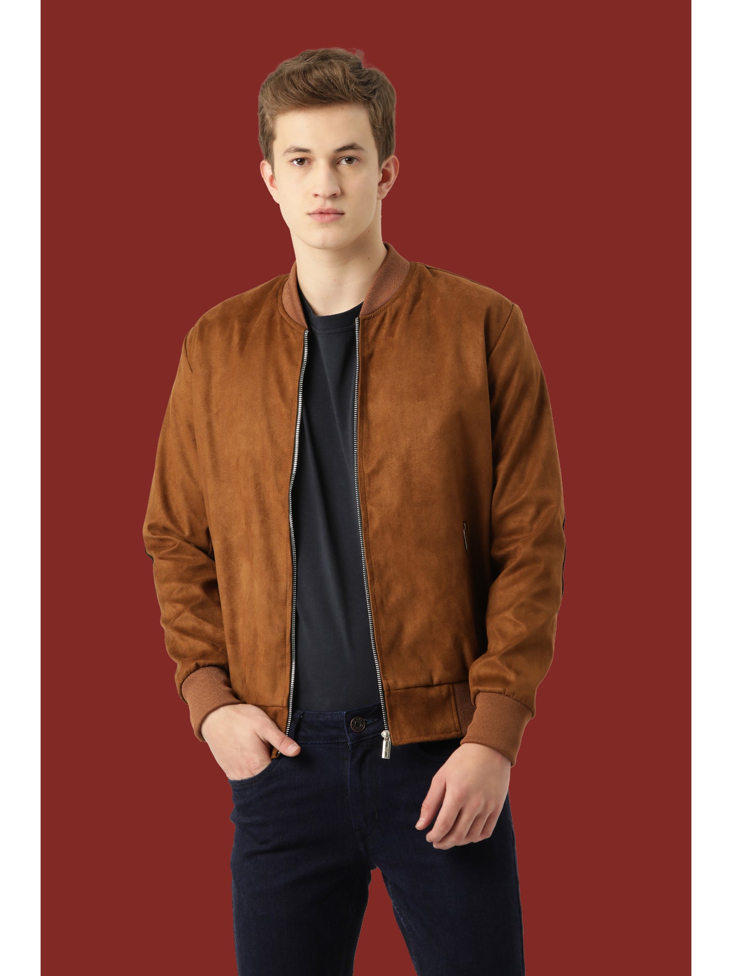 Leather Retail Suede Faux Leather Jacket For Men's (LRSUDELBR)