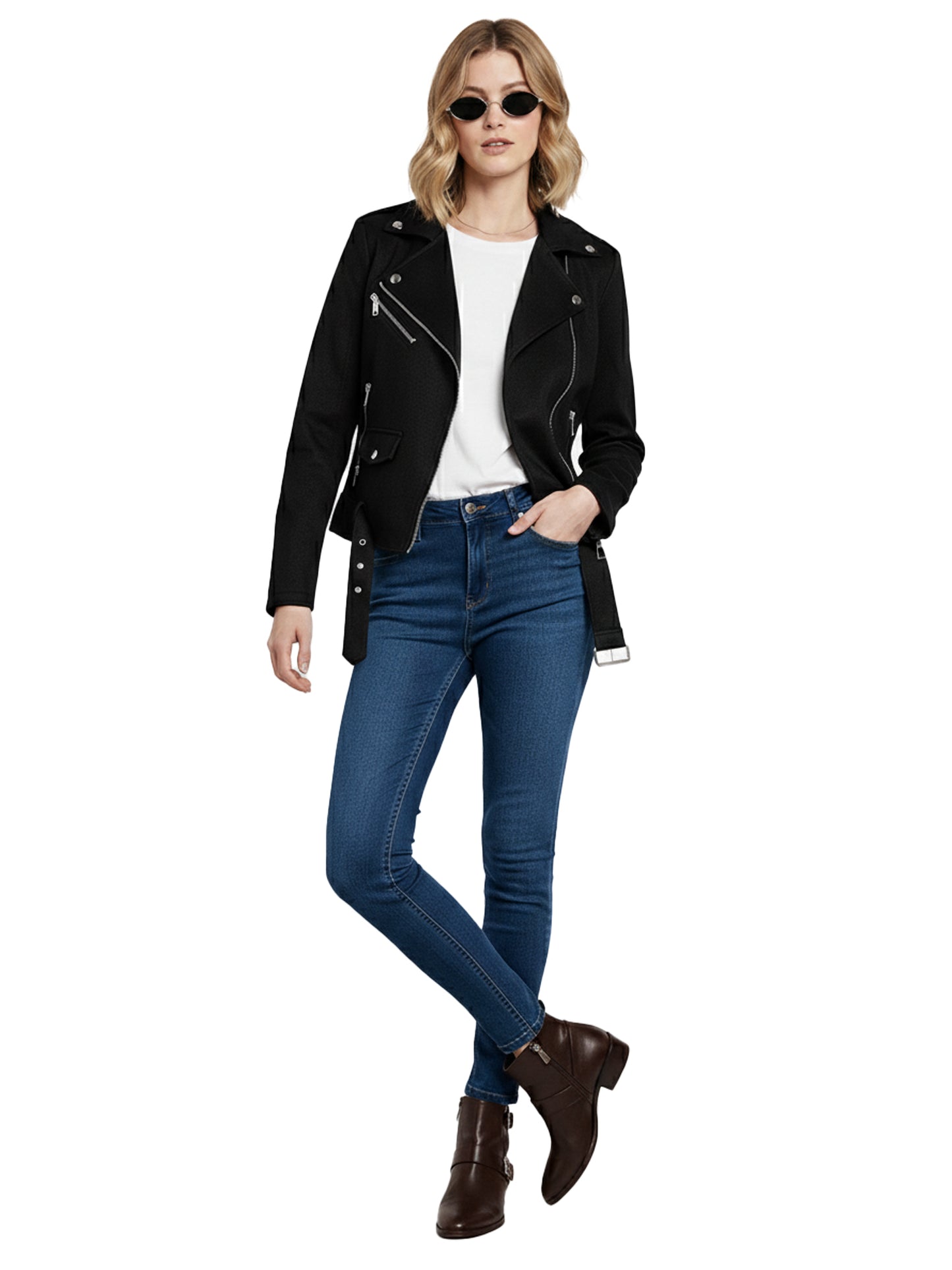 Leather Retail Women's Suede Full Sleeve Biker Jacket ( LRAISUDF11BL )