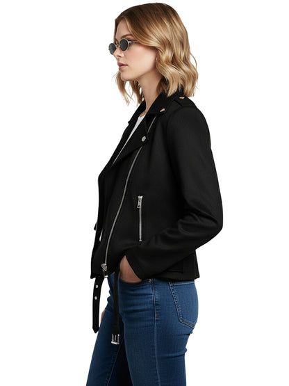 Leather Retail Women's Suede Full Sleeve Biker Jacket ( LRAISUDF11BL )