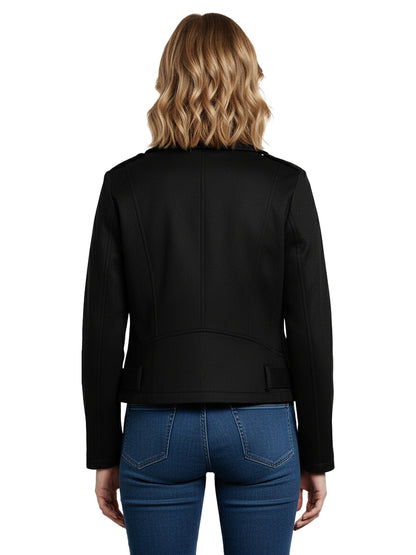 Leather Retail Women's Suede Full Sleeve Biker Jacket ( LRAISUDF11BL )