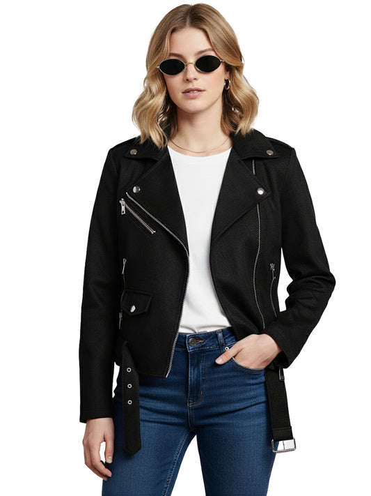 Leather Retail Women's Suede Full Sleeve Biker Jacket ( LRAISUDF11BL )
