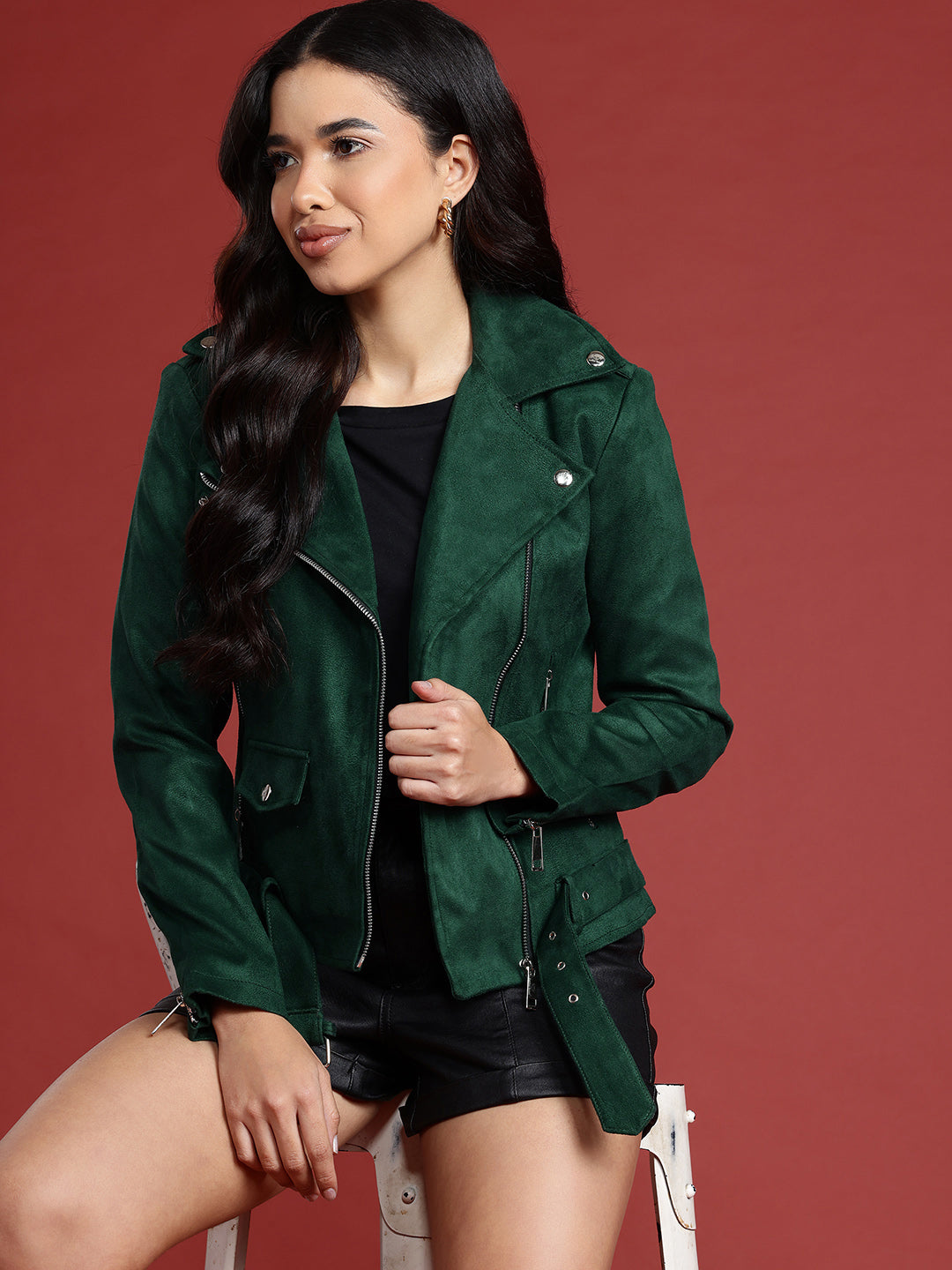 Leather Retail Women's Suede Full Sleeve Biker Jacket