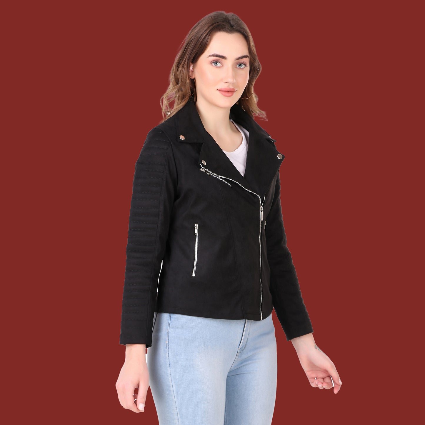 Leather Retail Women's Suede Faux Leather Jacket(LRSUDFRBL)