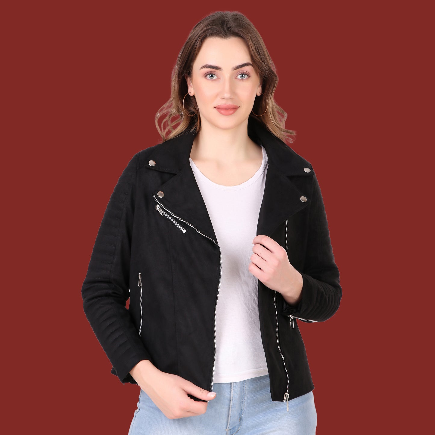 Leather Retail Women's Suede Faux Leather Jacket(LRSUDFRBL)