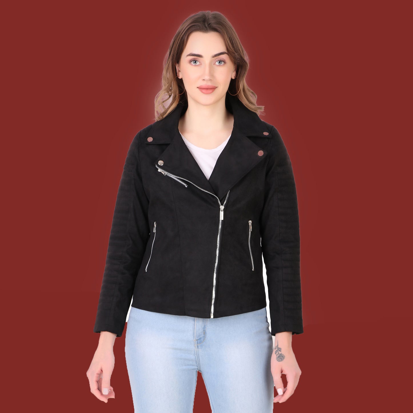 Leather Retail Women's Suede Faux Leather Jacket(LRSUDFRBL)