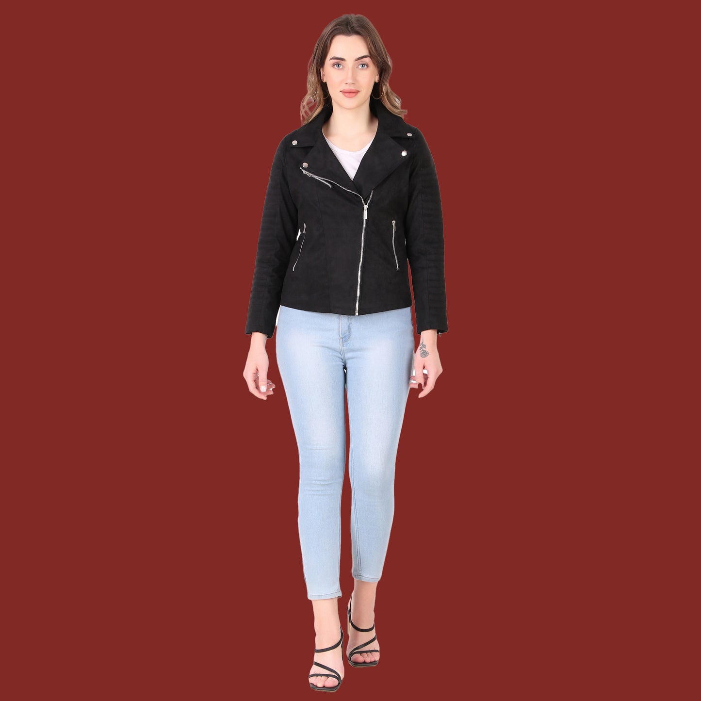 Leather Retail Women's Suede Faux Leather Jacket(LRSUDFRBL)