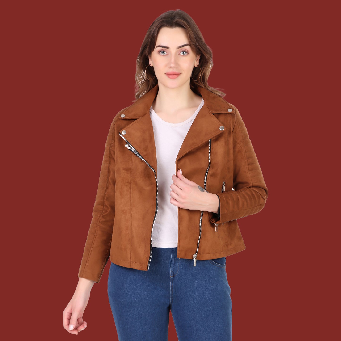 Leather Retail Women's Suede Faux Leather Jacket(LRSUDFRBR)