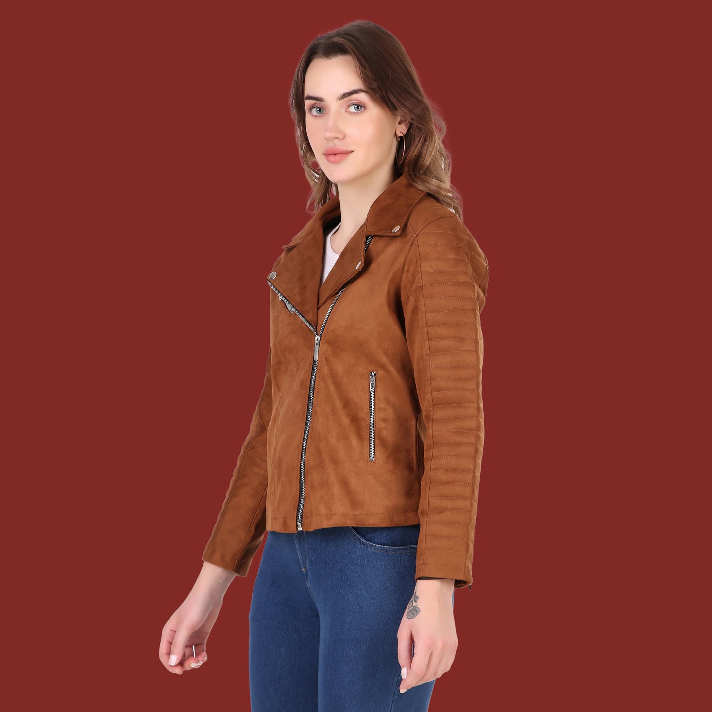 Leather Retail Women's Suede Faux Leather Jacket(LRSUDFRBR)