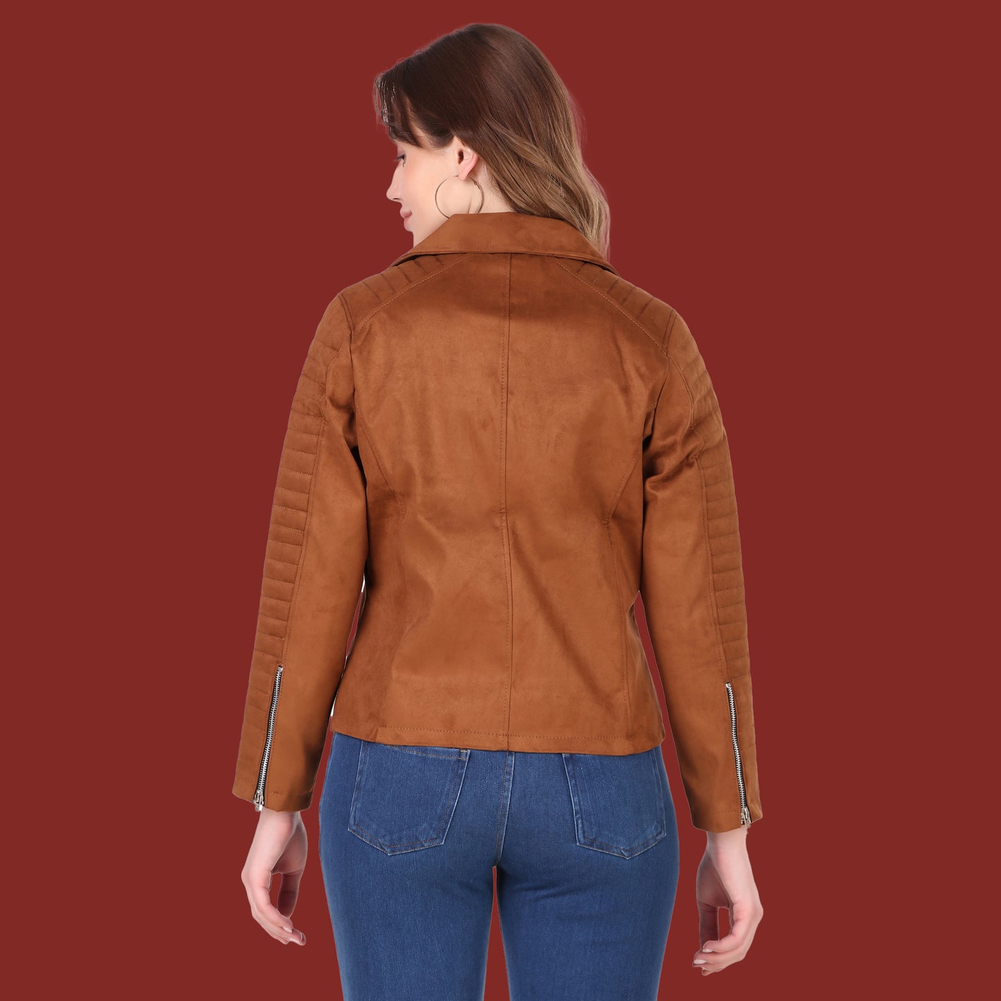 Leather Retail Women's Suede Faux Leather Jacket(LRSUDFRBR)