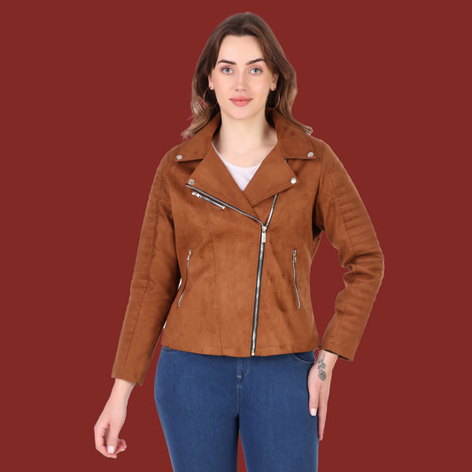 Leather Retail Women's Suede Faux Leather Jacket(LRSUDFRBR)