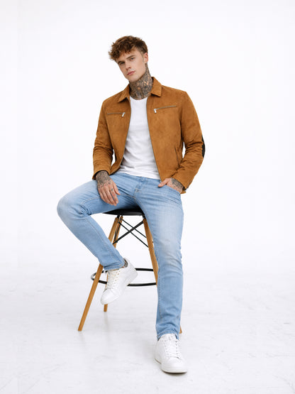 Leather Retail Suede Faux Leather Jacket For Men's ( LRAISUDM33BR )