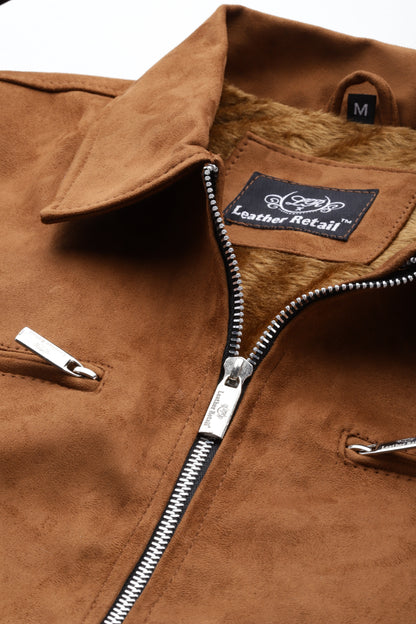 Leather Retail Suede Faux Leather Jacket For Men's ( LRAISUDM33BR )