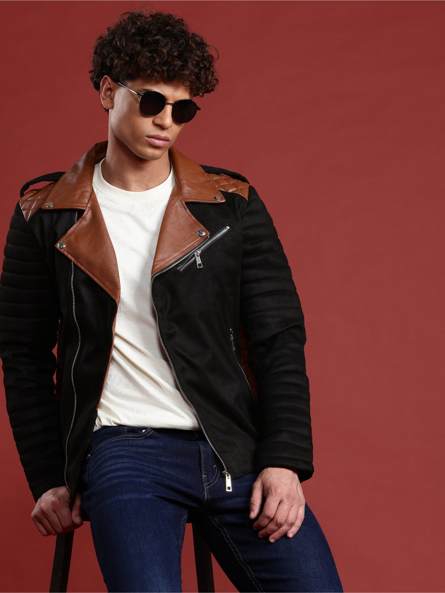 Leather Retail Men’s Casual Suede Leather Motor Cycle Jacket (LRSUDM47BL)