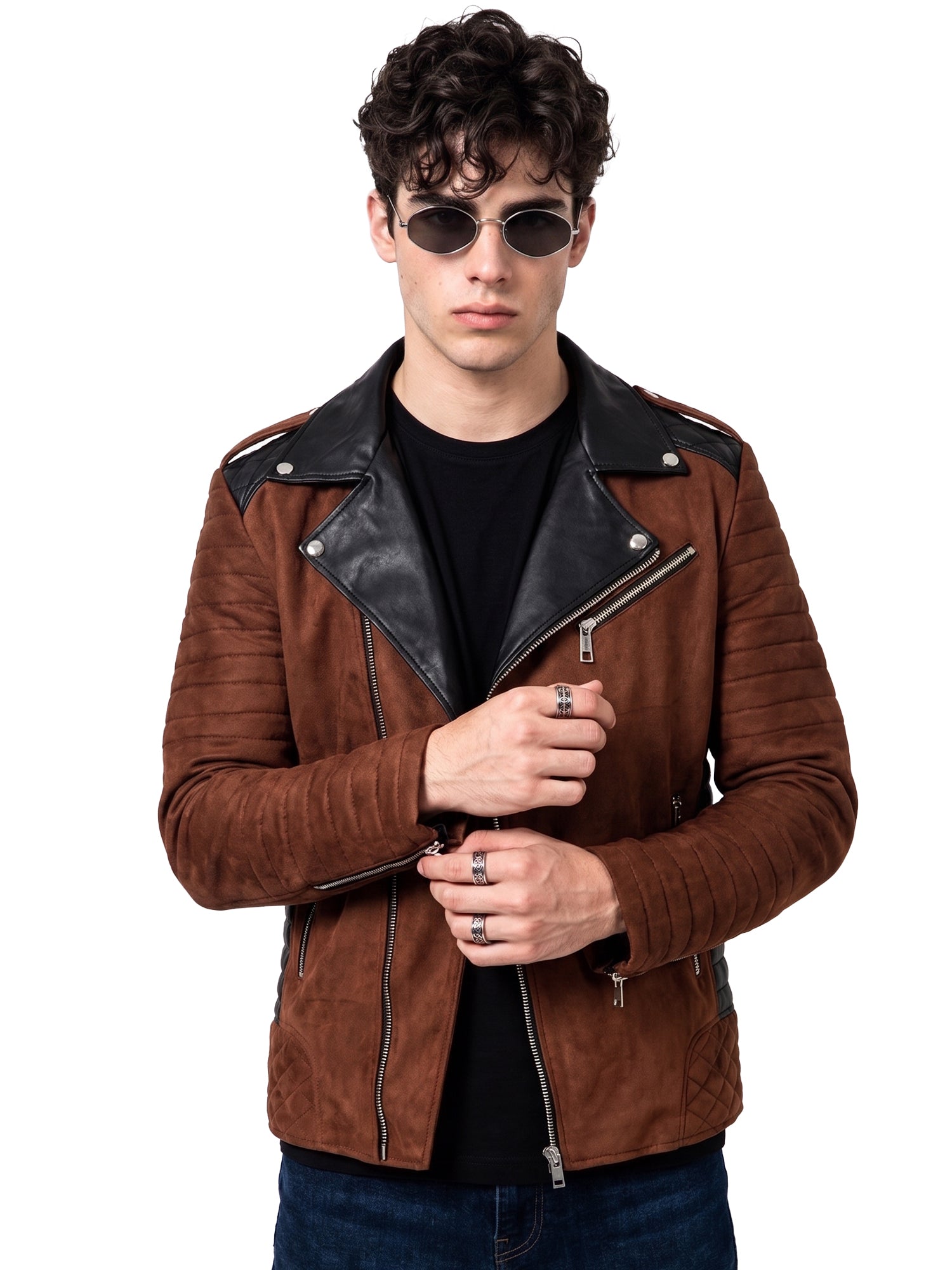 Leather Retail Men’s Casual Suede Leather Biker Jacket ( LRSUDM47BR )
